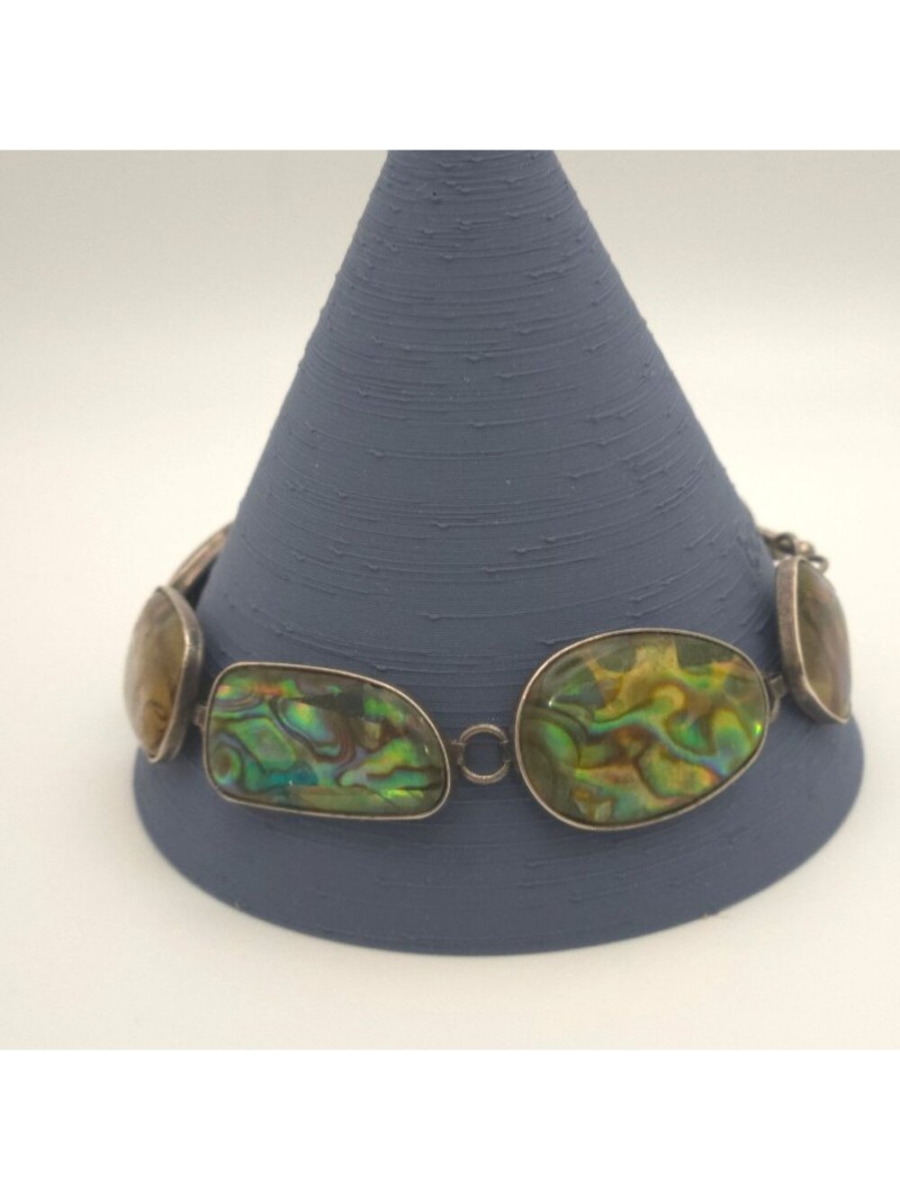 Vintage Abalone Sterling Silver Bracelet Signed Lucas Lameth LUC Toggle Clasp 7"